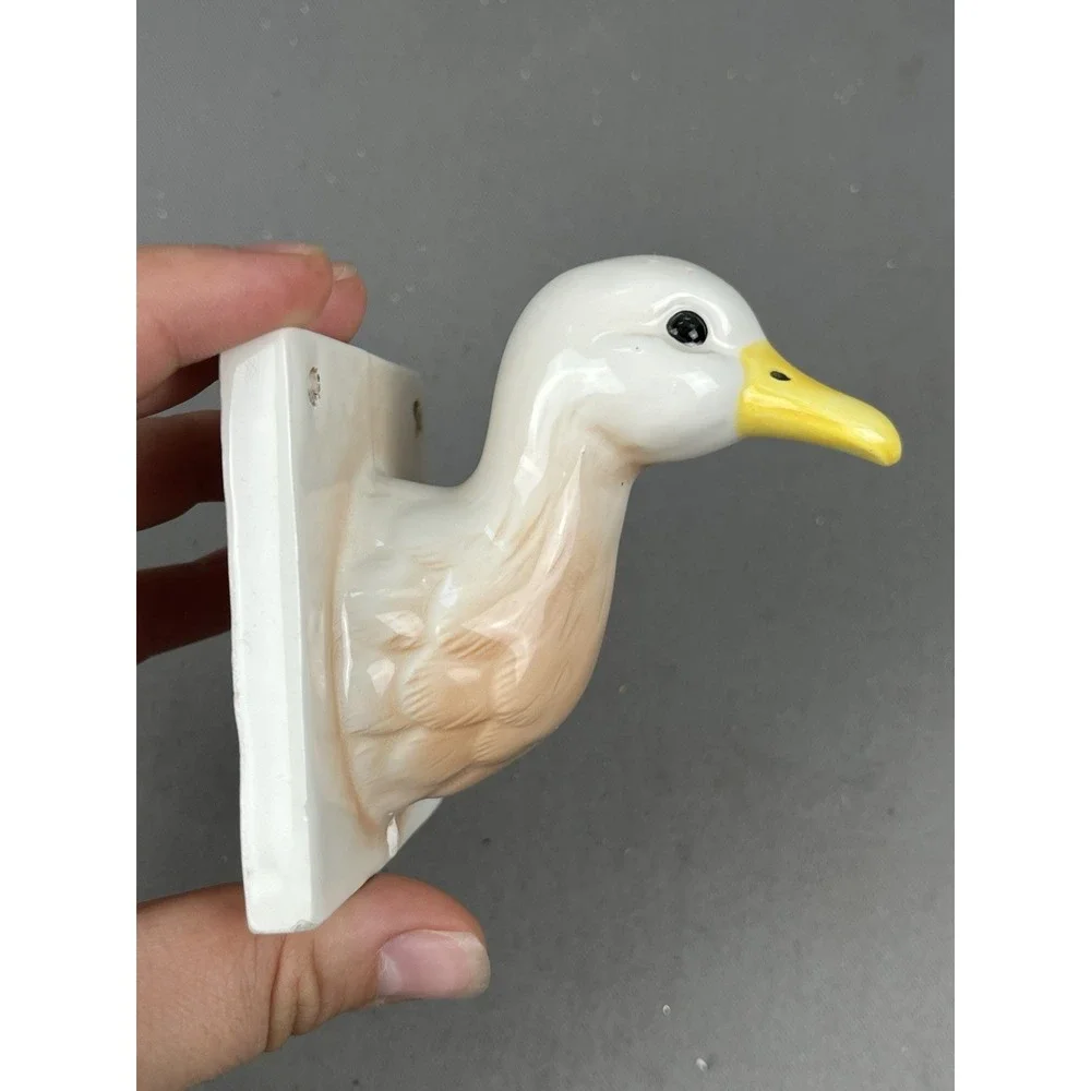Vintage Ceramic Apron Towel Hook Holder Lot 2 Piece Chicken Duck Head & Hardware